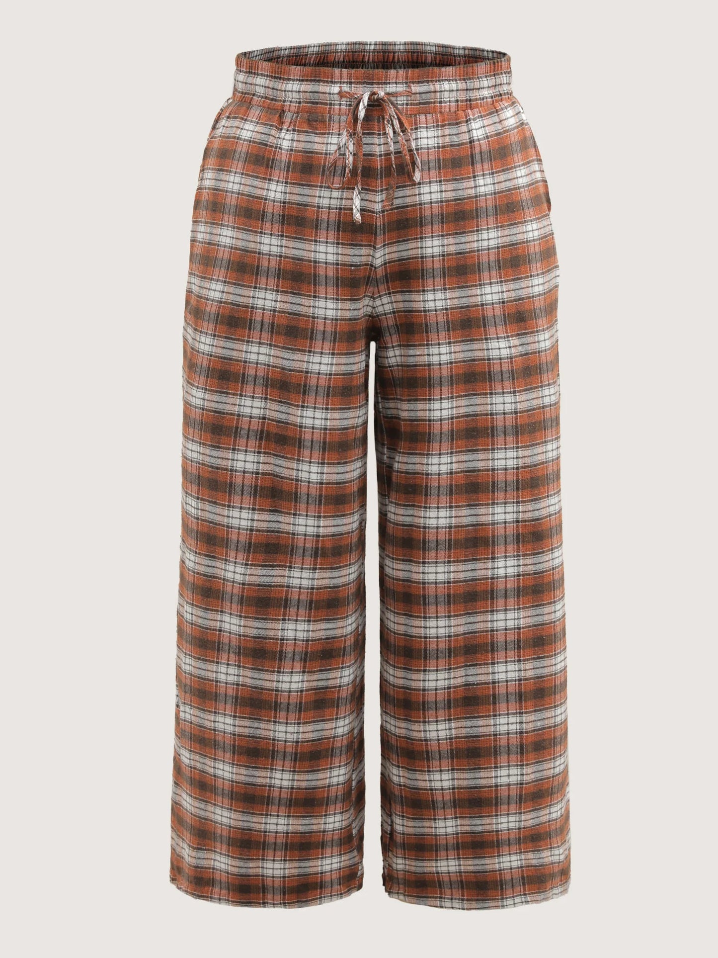 Checkered Print Drawstring Wide-Leg Lounge Pants