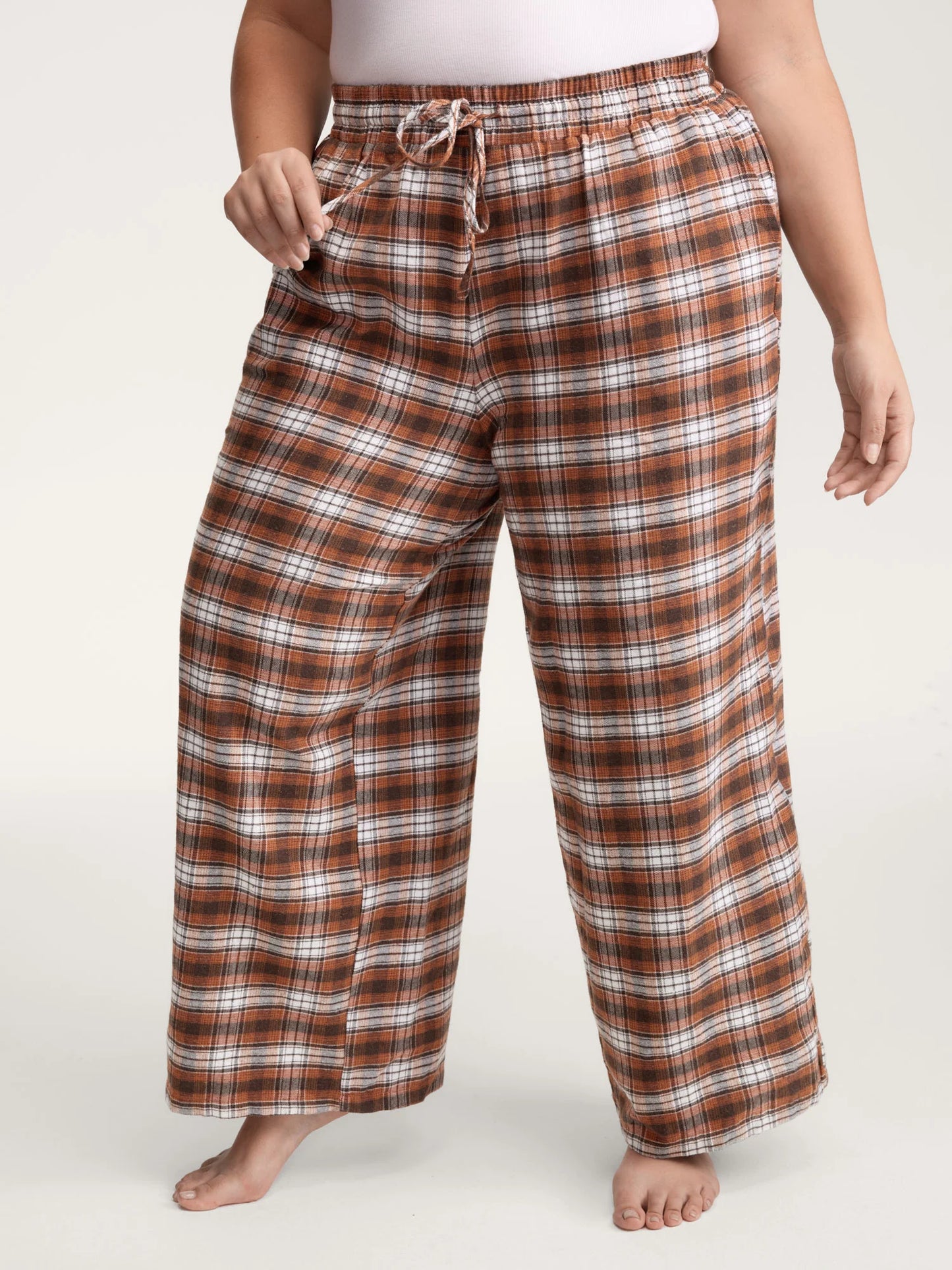 Checkered Print Drawstring Wide-Leg Lounge Pants