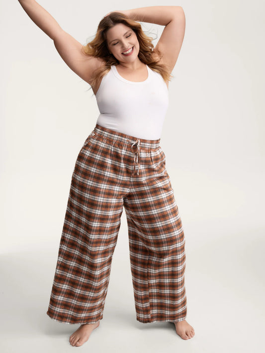 Checkered Print Drawstring Wide-Leg Lounge Pants
