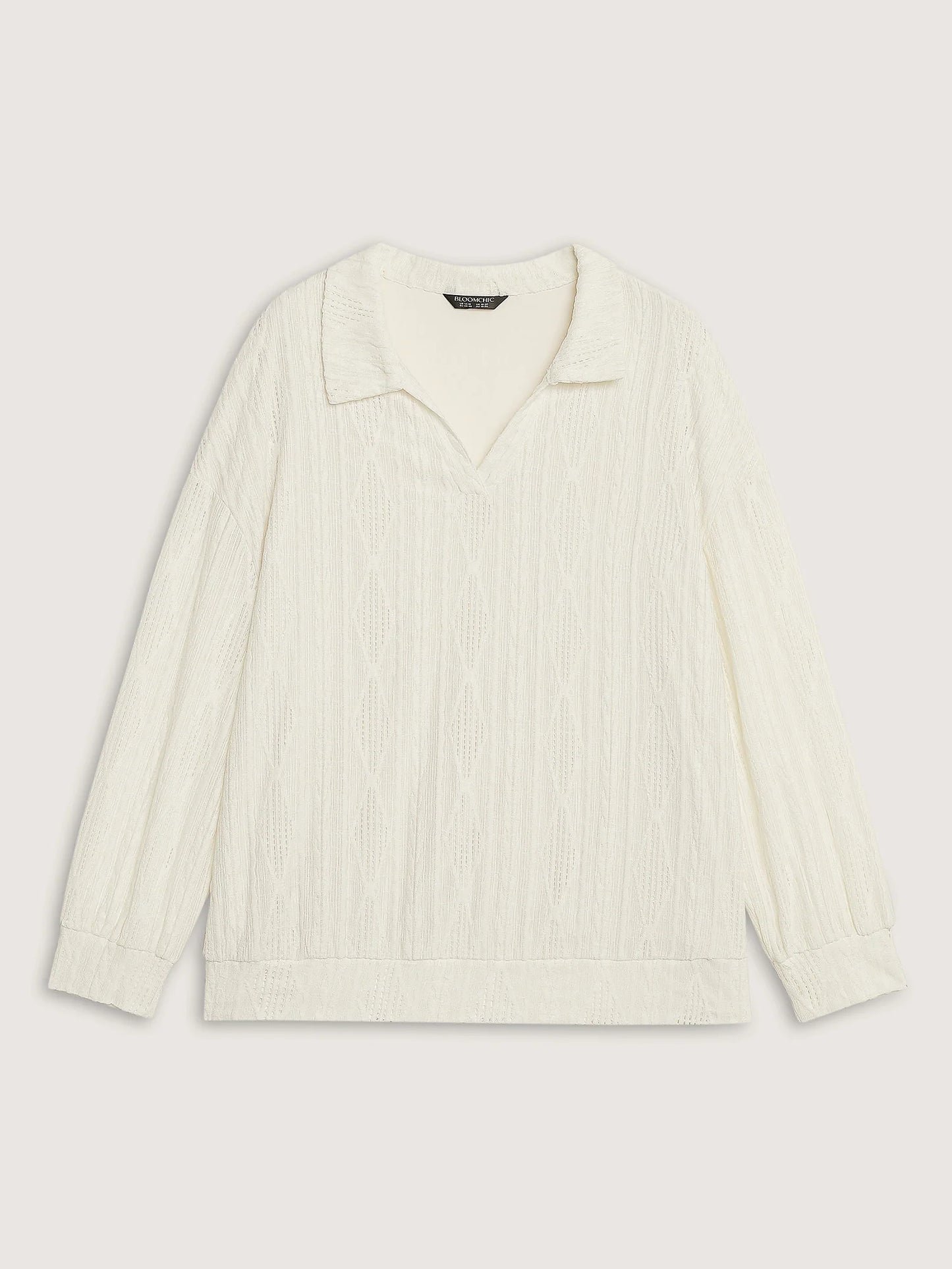 Textured Lapel Collar Stretchy Hem Sweatshirt