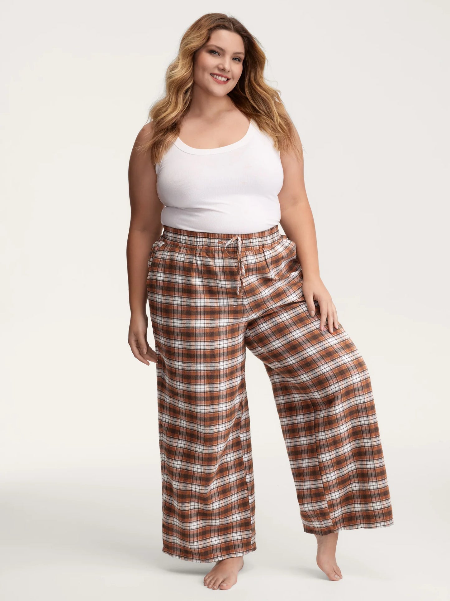 Checkered Print Drawstring Wide-Leg Lounge Pants